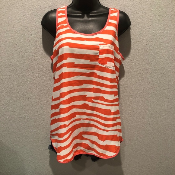 SOLD! Sleeveless Coral and White Tank - Picture 1 of 5